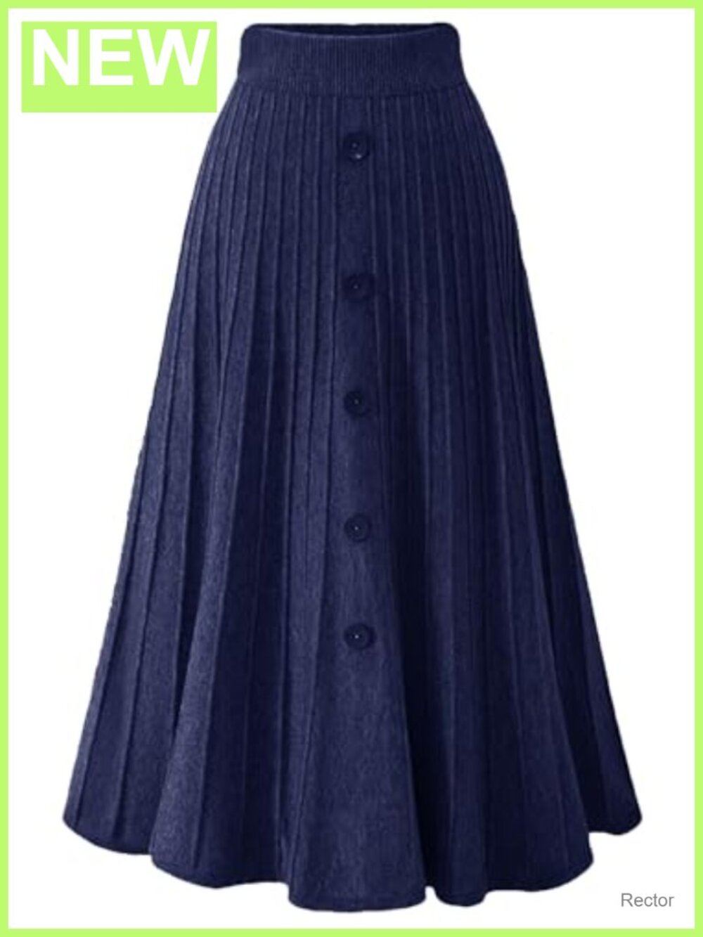 High Waist A-Line Pleated Knit Skirt Ribbed Waistband Long Winter